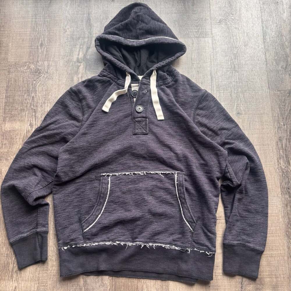 Distillery Apparel Hoodie Size XL Dark Grey Button Placket Distressed